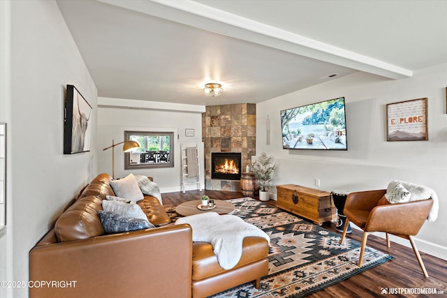 15250 Evergreen Ridge St, Anchorage, AK 99516 - living room featuring wood finished floors and a tiled fireplace