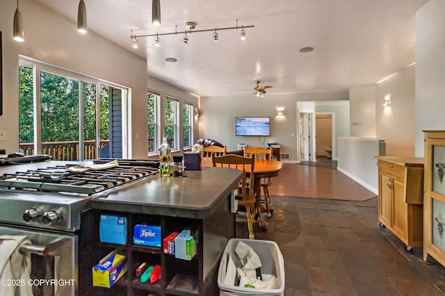9700 E Strand Dr, Palmer, AK 99645 - kitchen featuring stainless steel range with gas cooktop and a ceiling fan