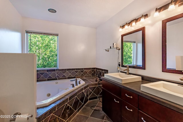 9700 E Strand Dr, Palmer, AK 99645 - full bathroom featuring double vanity, a whirlpool tub, and tile patterned floors