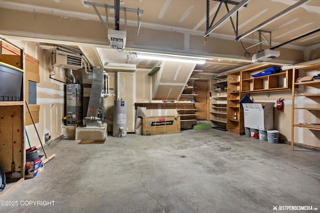 5170 Merle Cir, Anchorage, AK 99507 - garage featuring gas water heater, a garage door opener, heating unit, and electric panel