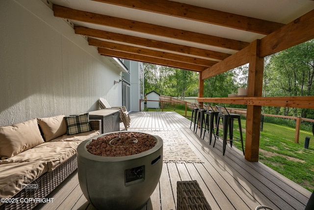3200 E Woodruff Loop, Wasilla, AK 99654 - wooden terrace with an outdoor living space with a fire pit