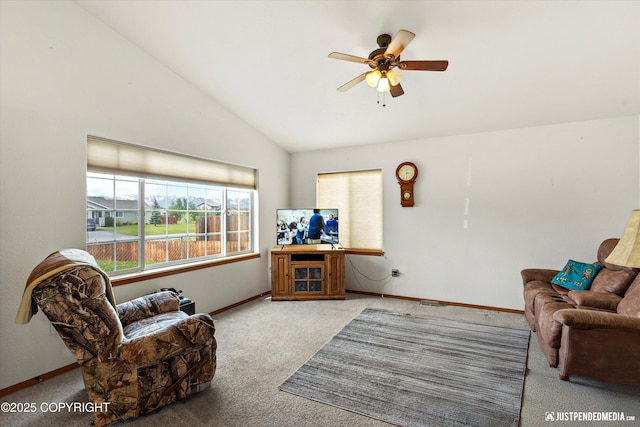 13693 E Guernsey Ln, Palmer, AK 99645 - carpeted living area featuring lofted ceiling and ceiling fan