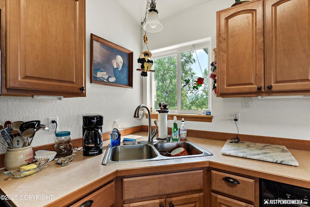 13693 E Guernsey Ln, Palmer, AK 99645 - kitchen featuring light countertops, dishwasher, and brown cabinetry