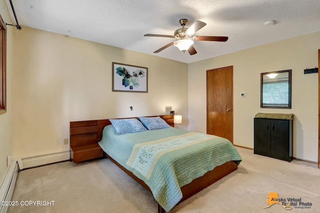 4023 Apollo Dr, Anchorage, AK 99504 - bedroom featuring baseboard heating, light carpet, and ceiling fan