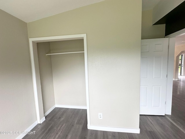 5705 Felix Cir, Homer, AK 99603 - unfurnished bedroom featuring dark wood-style flooring, a closet, and arched walkways