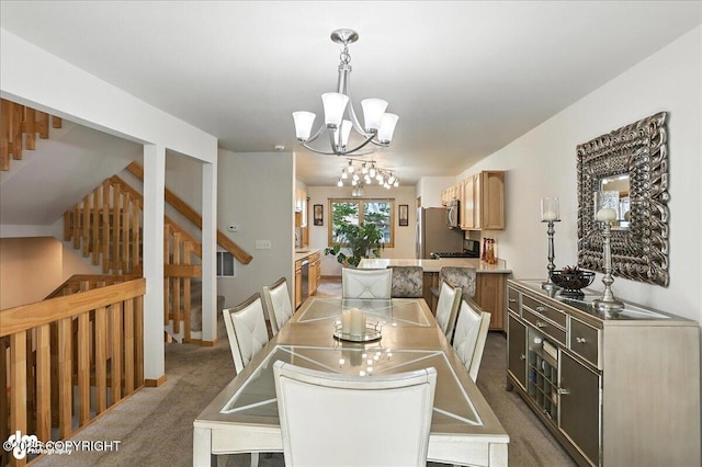6712 Lunar Dr # K2, Anchorage, AK 99504 - dining area with stairway, carpet, and a chandelier