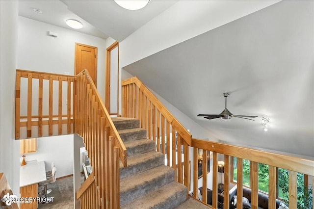 6712 Lunar Dr # K2, Anchorage, AK 99504 - stairs featuring a ceiling fan and carpet