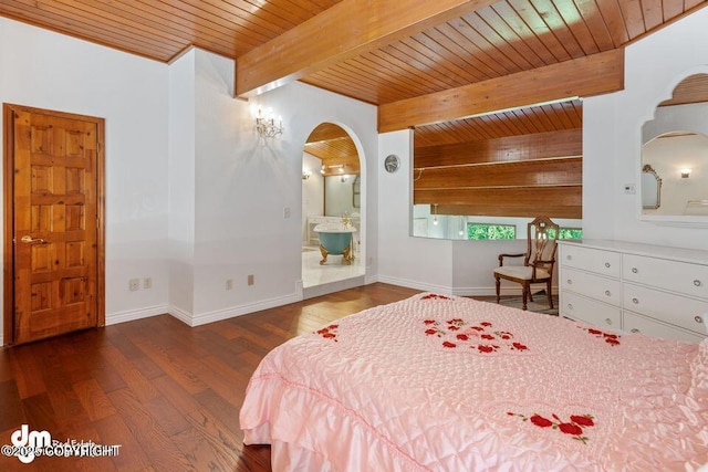 2107 Sorbus Way, Anchorage, AK 99508 - bedroom featuring a wooden ceiling with exposed beams, wood finished floors, and arched walkways