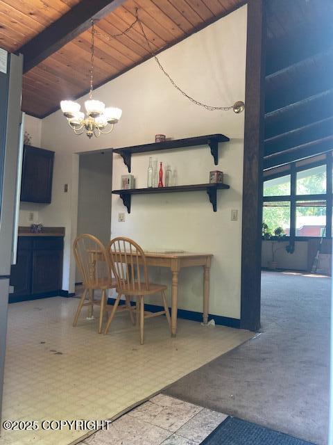 2531 W 79th Ave, Anchorage, AK 99502 - dining space with wooden ceiling and a chandelier