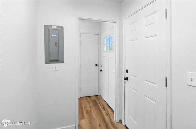 173 W Corral Ave, Soldotna, AK 99669 - hallway with light wood-style floors and electric panel