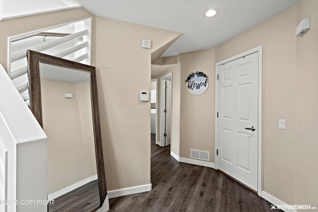 369 Breeze Ct # 13, Anchorage, AK 99515 - hall with dark wood finished floors and recessed lighting