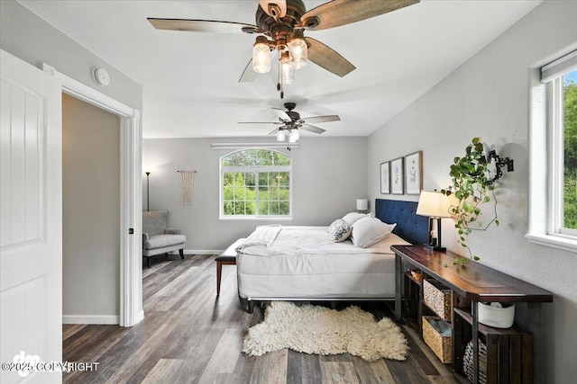 16720 E Maud Rd, Palmer, AK 99645 - bedroom featuring multiple windows, wood finished floors, and a ceiling fan