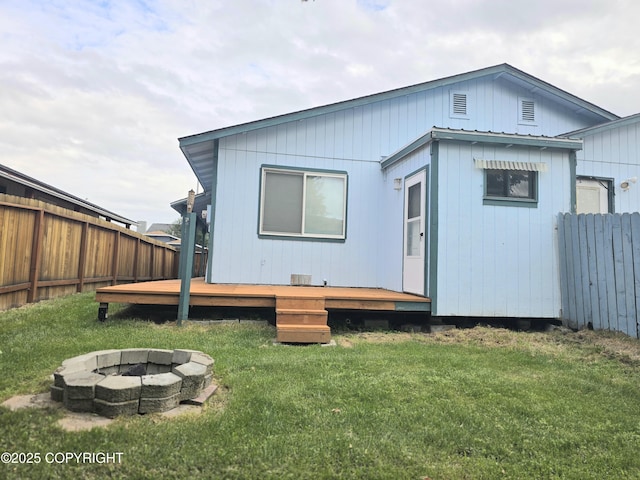 1120 China Berry Cir, Anchorage, AK 99515 - back of house featuring a fenced backyard, a fire pit, and a wooden deck