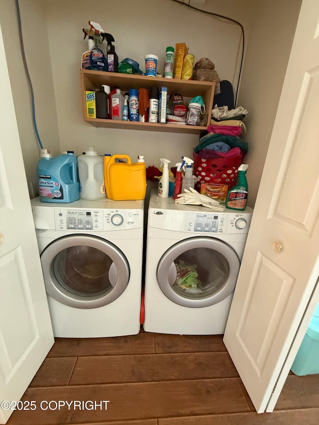 2008 Bickford Cir, Seldovia, AK 99663 - laundry area with washing machine and clothes dryer and wood finished floors