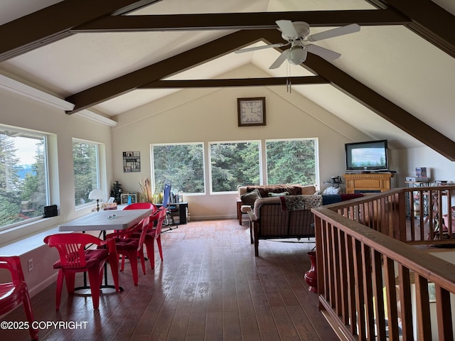 2008 Bickford Cir, Seldovia, AK 99663 - dining space featuring a ceiling fan and dark wood-style flooring