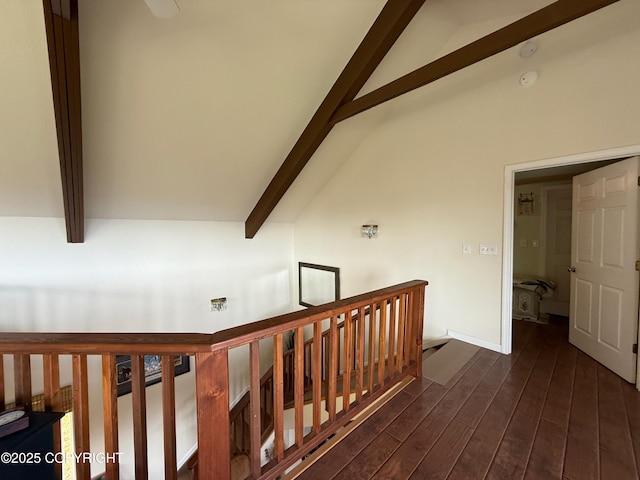 2008 Bickford Cir, Seldovia, AK 99663 - hall with dark wood finished floors and an upstairs landing