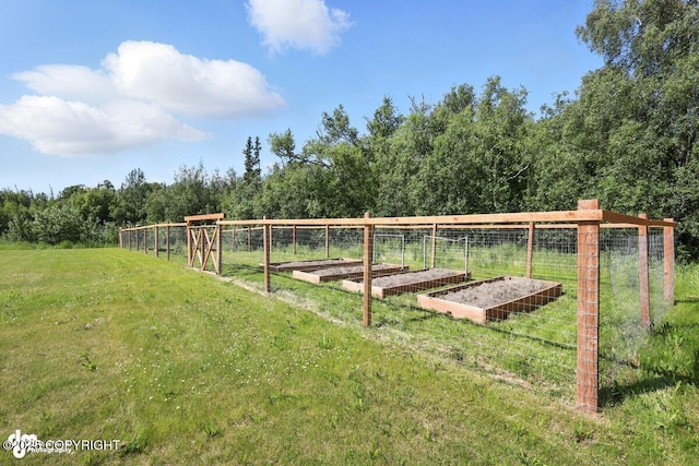 3098 N Lazy Aurora Cir, Palmer, AK 99645 - view of yard featuring a vegetable garden and a view of trees