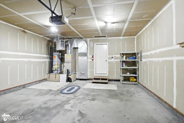7851 Alpine View Cir, Anchorage, AK 99507 - garage with water heater, heating unit, a garage door opener, and electric panel