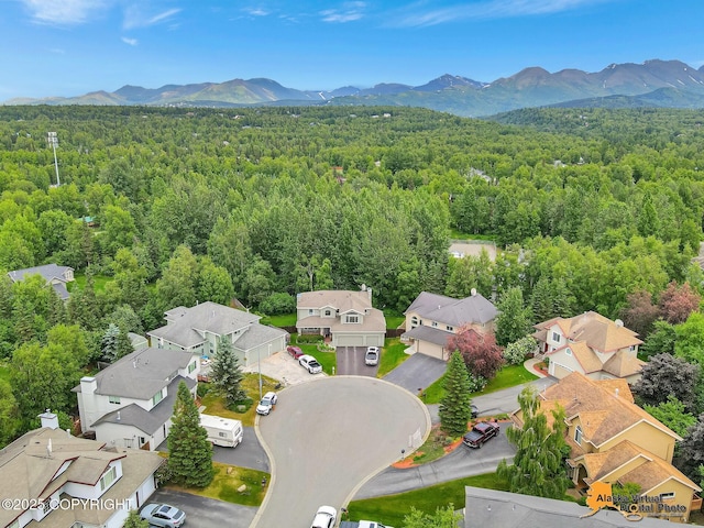 3931 Moonstar Cir, Anchorage, AK 99516 - aerial view of residential area with a forest and a mountain backdrop