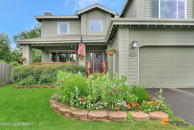 3931 Moonstar Cir, Anchorage, AK 99516 - view of front of property featuring a garage, a porch, and a chimney