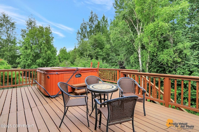 3931 Moonstar Cir, Anchorage, AK 99516 - wooden deck with a hot tub