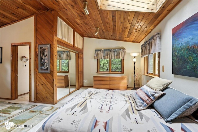 311 Alpine Meadows Ave, Girdwood, AK 99587 - bedroom with wood ceiling, lofted ceiling, multiple windows, and wood walls