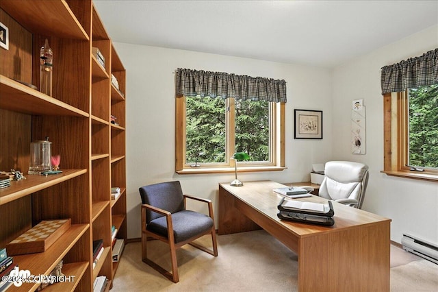 311 Alpine Meadows Ave, Girdwood, AK 99587 - home office featuring a baseboard heating unit and carpet flooring