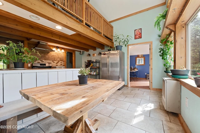 40996 Woodman Ln, Homer, AK 99603 - dining space with healthy amount of natural light, recessed lighting, and a towering ceiling