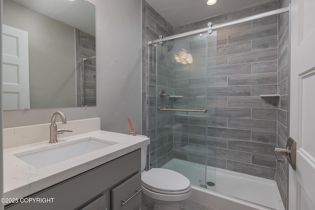 5062 E Calf Cir, Wasilla, AK 99654 - full bathroom featuring vanity, a stall shower, and recessed lighting