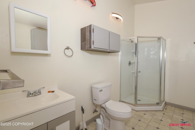 20057 E Caswell Lakes Rd, Willow, AK 99688 - bathroom with a shower stall, vanity, and tile patterned floors