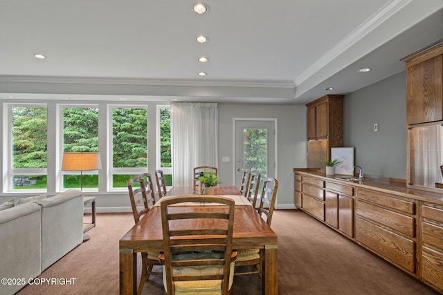 1103 Inlet Woods Dr, Kenai, AK 99611 - dining area with light colored carpet, recessed lighting, and crown molding