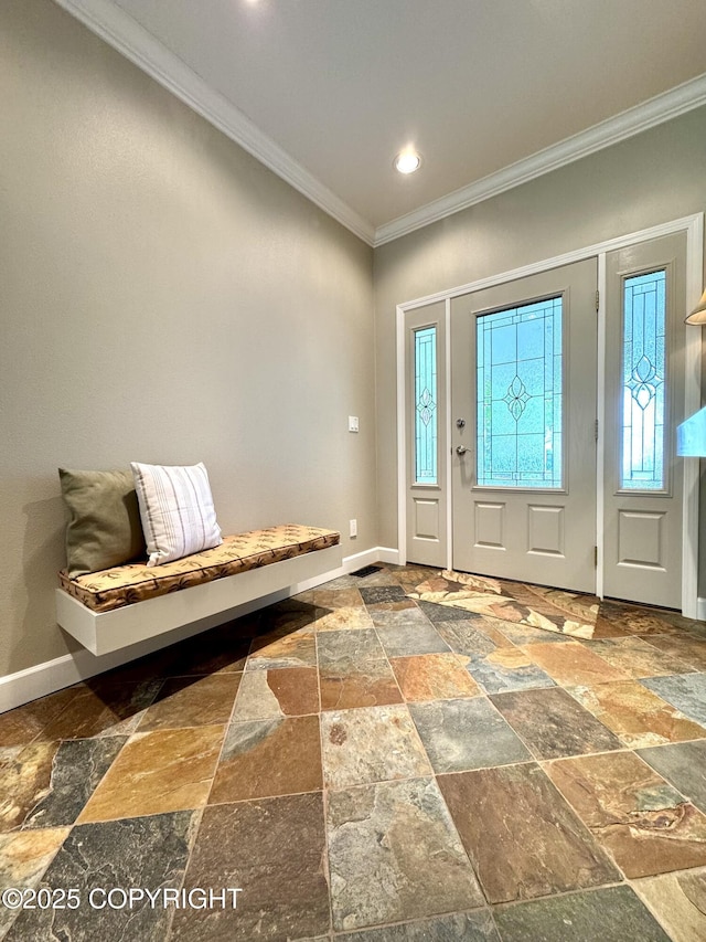 1103 Inlet Woods Dr, Kenai, AK 99611 - foyer featuring stone tile flooring, crown molding, and recessed lighting