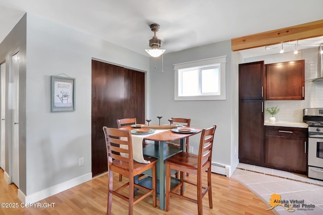 3306 E 19th Ct, Anchorage, AK 99508 - dining room with ceiling fan, light wood-type flooring, and baseboard heating