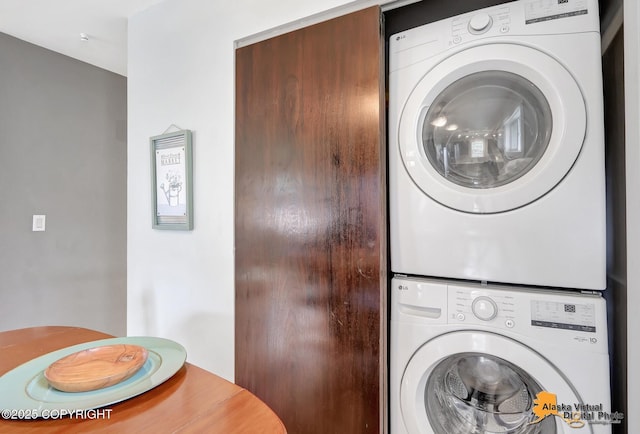 3306 E 19th Ct, Anchorage, AK 99508 - laundry room with stacked washer / dryer