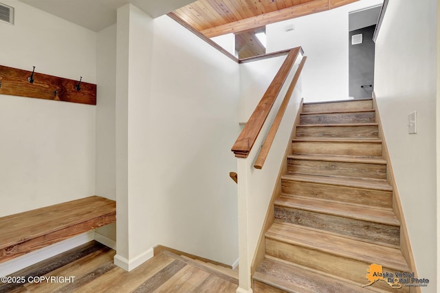 1915 Stanford Dr, Anchorage, AK 99508 - stairs with wood finished floors and wooden ceiling