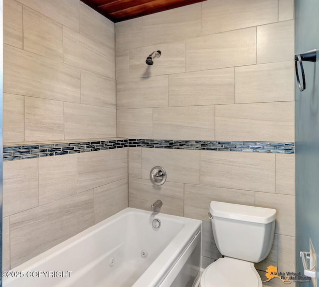1915 Stanford Dr, Anchorage, AK 99508 - full bathroom featuring a combined bath / shower with jetted tub and wood ceiling