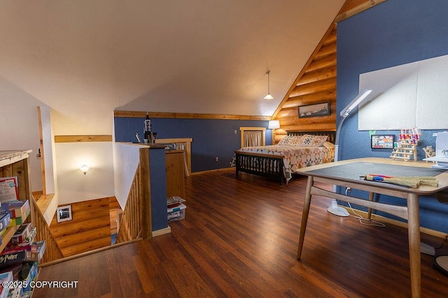 2415 Afognak Ave, Seward, AK 99664 - bedroom featuring wood finished floors, high vaulted ceiling, and log walls
