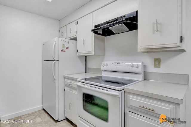 3958 Reka Dr Unit A-2, Anchorage, AK 99508 - kitchen featuring white appliances, ventilation hood, light countertops, and white cabinets