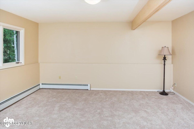 18644 Eaglewood Loop, Eagle River, AK 99577 - unfurnished room with a baseboard radiator, carpet flooring, and beamed ceiling