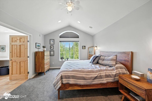 2436 N Hope Cir, Palmer, AK 99645 - carpeted bedroom featuring lofted ceiling, recessed lighting, and a ceiling fan