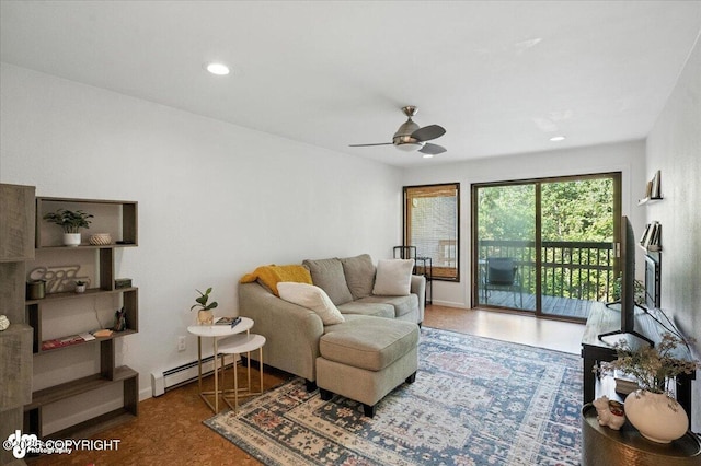 2634 Forest Park Dr # 114, Anchorage, AK 99517 - living room with ceiling fan, a baseboard heating unit, and recessed lighting
