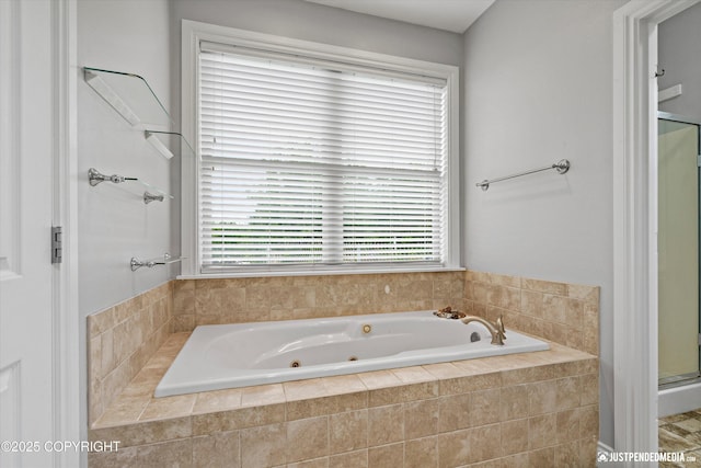 3827 E Country Field Cir, Wasilla, AK 99654 - full bathroom featuring a jetted tub and a stall shower