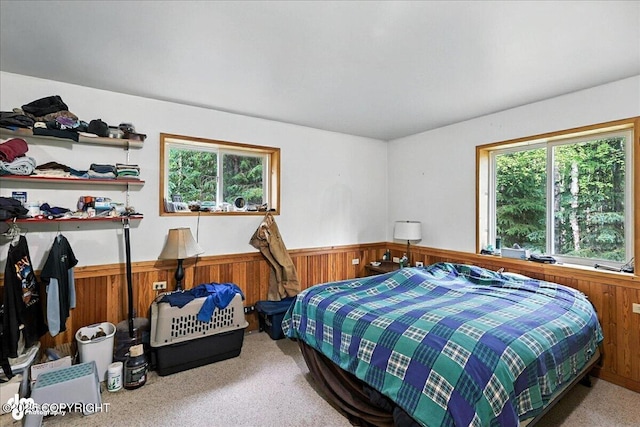 63735 Caribou Ln, Hope, AK 99605 - carpeted bedroom featuring wainscoting and wooden walls