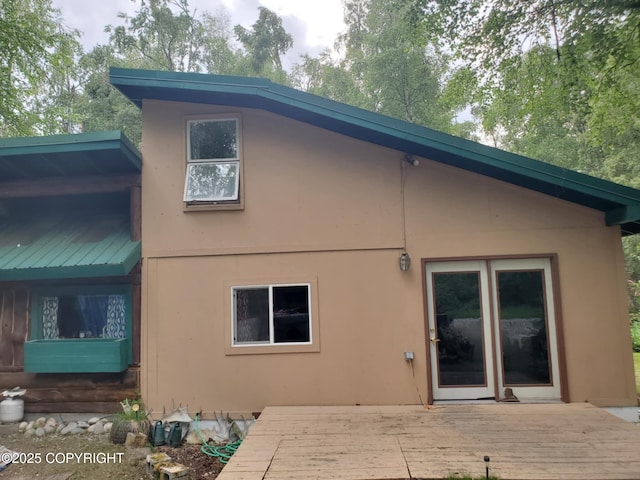 22120 S Easy St, Talkeetna, AK 99676 - rear view of house with a deck and stucco siding