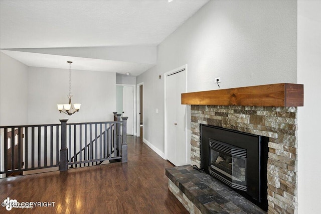 18723 N Lowrie Loop, Eagle River, AK 99577 - corridor featuring vaulted ceiling, an upstairs landing, wood finished floors, and a chandelier
