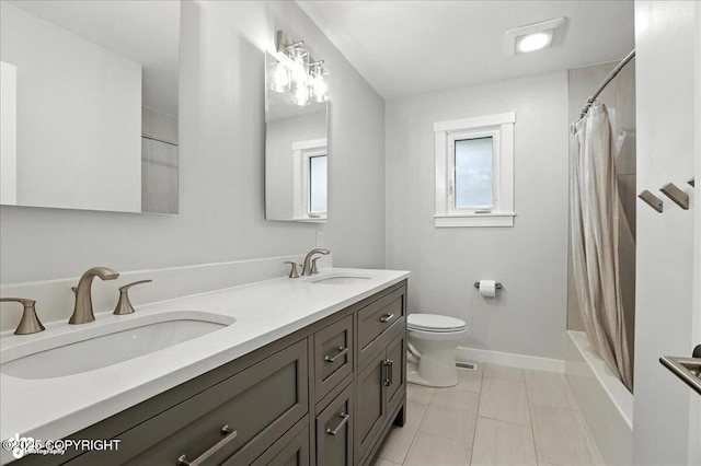 12220 Shiloh Rd, Anchorage, AK 99516 - full bathroom featuring double vanity, shower / tub combo, and tile patterned floors