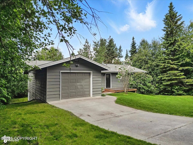12220 Shiloh Rd, Anchorage, AK 99516 - single story home with driveway, a front yard, and a wooden deck