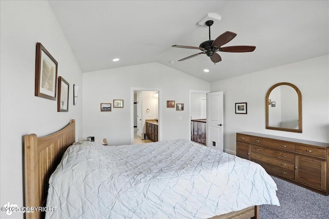 1677 Circlewood Dr, Anchorage, AK 99516 - bedroom with lofted ceiling, light colored carpet, recessed lighting, and a ceiling fan