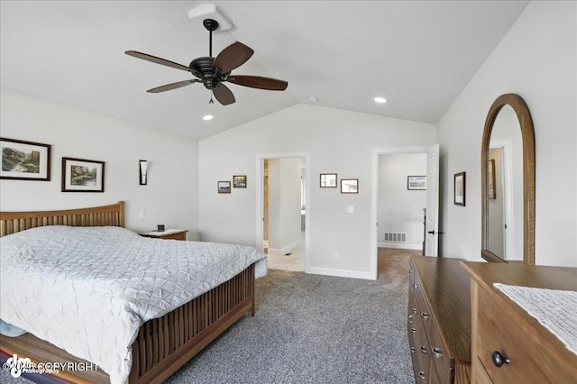 1677 Circlewood Dr, Anchorage, AK 99516 - carpeted bedroom with lofted ceiling, recessed lighting, and a ceiling fan