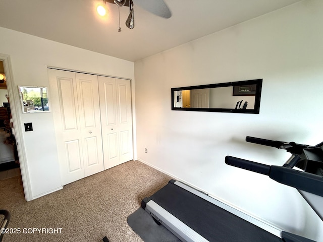 3920 Red Talon Dr, Anchorage, AK 99507 - exercise area featuring carpet floors and a ceiling fan